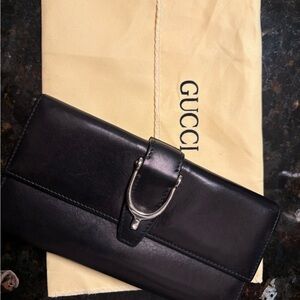 Gucci Black Leather Clutch with Silver Accent